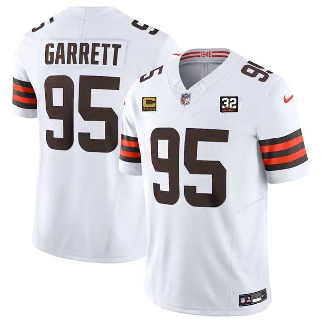 Men & Women & Youth Cleveland Browns #95 Myles Garrett White 2023 F.U.S.E. With 4-Star C Patch And Jim Brown Memorial Patch Vapor Untouchable Limited Football Stitched Jersey->dallas cowboys->NFL Jersey